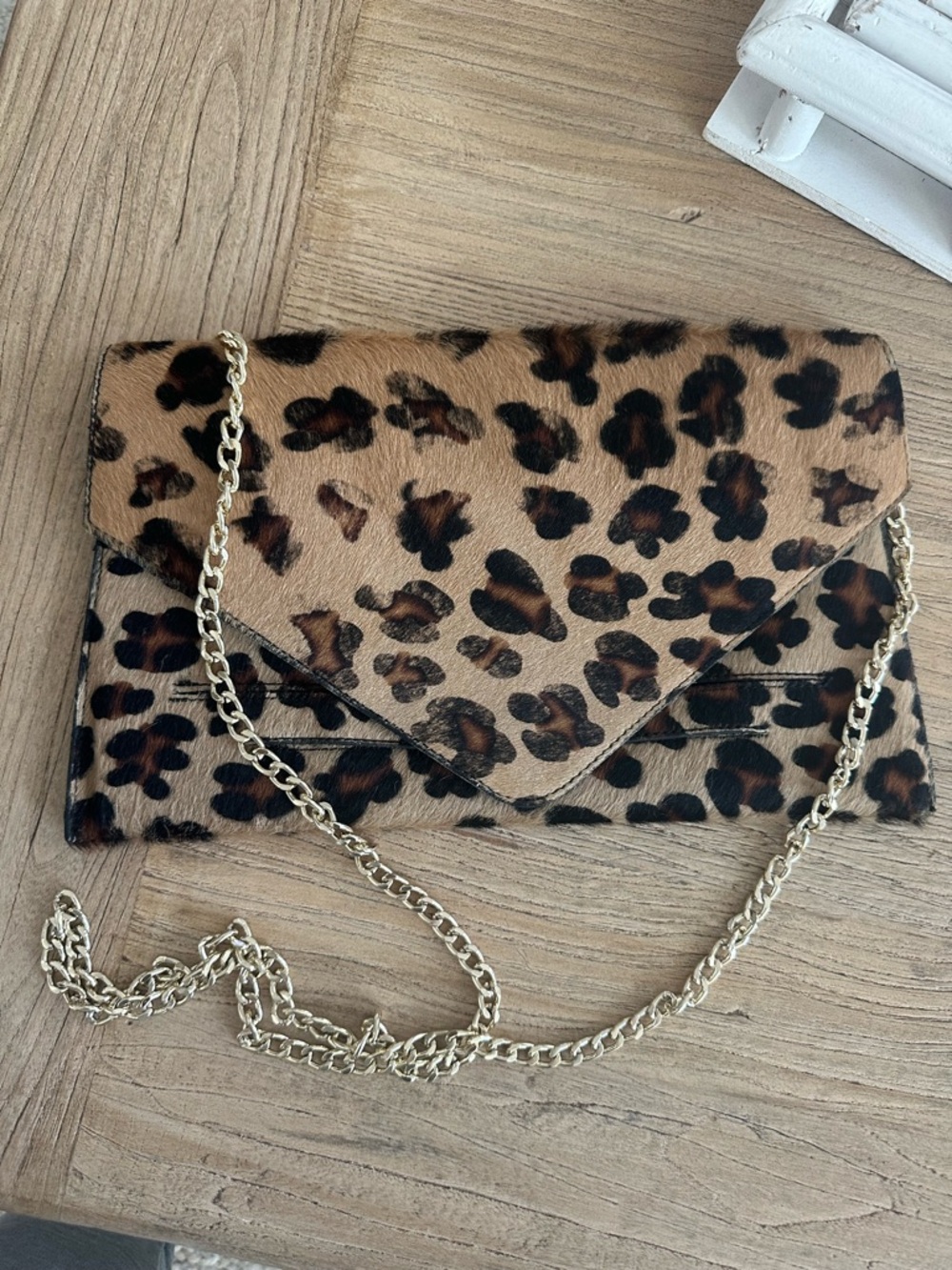 Leopard Print Envelope Crossbody Clutch - Brown
